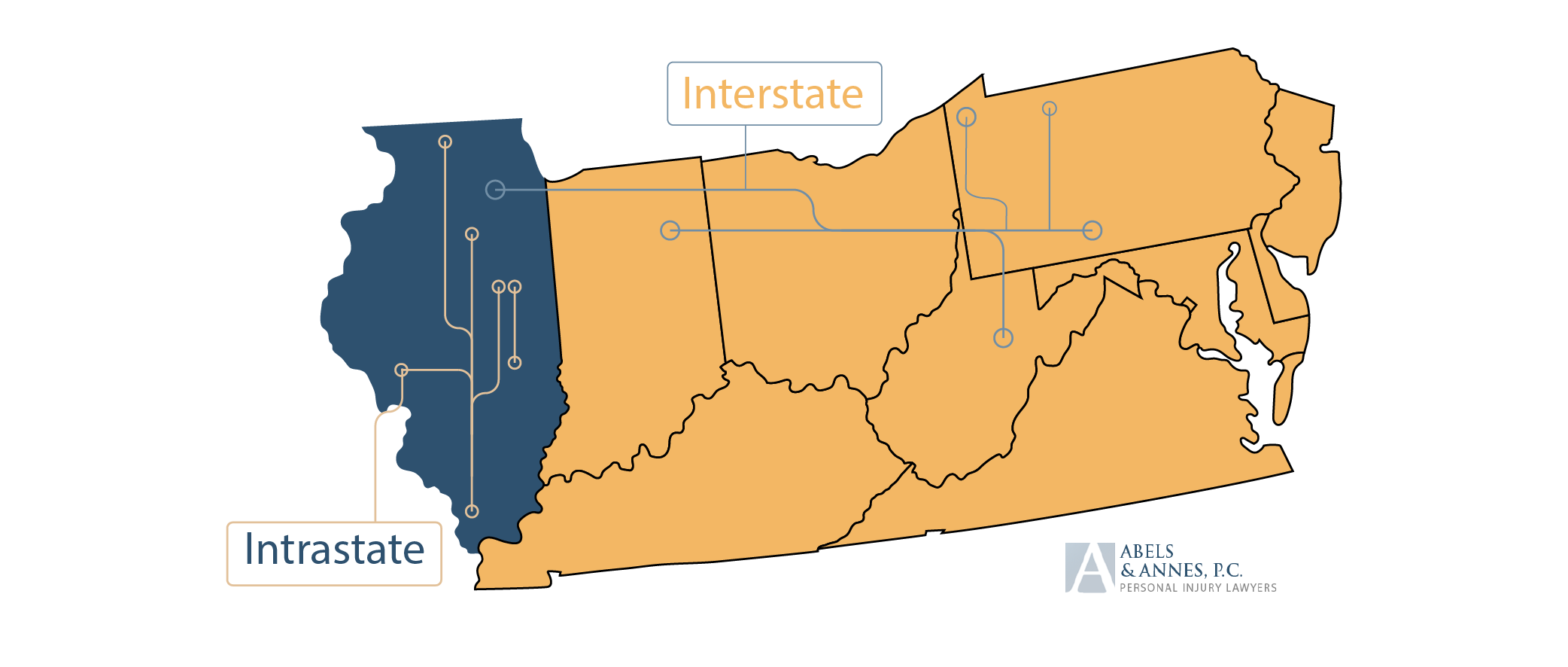 Chicago Intrastate Truck Accident Lawyer - Intrastate Trucking Illinois Map - Abels and Annes Personal Injury Attorney