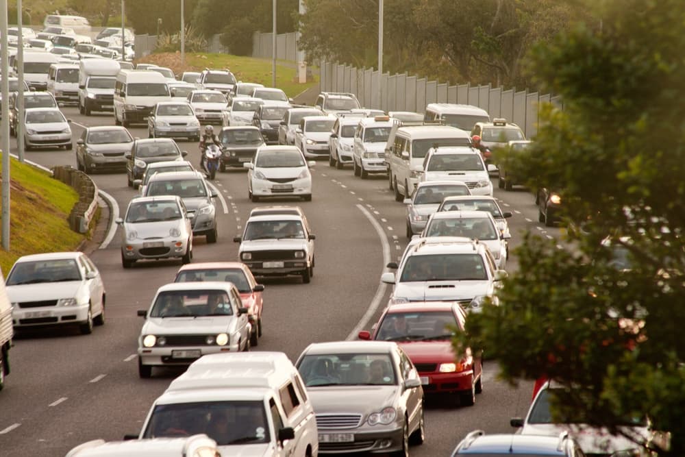 Heavy traffic—exactly what you don’t need after work. A scene of cars navigating congestion on the commute home.