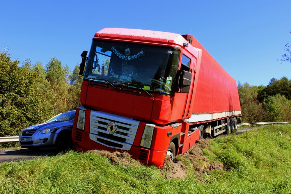 Crashed truck in ditch